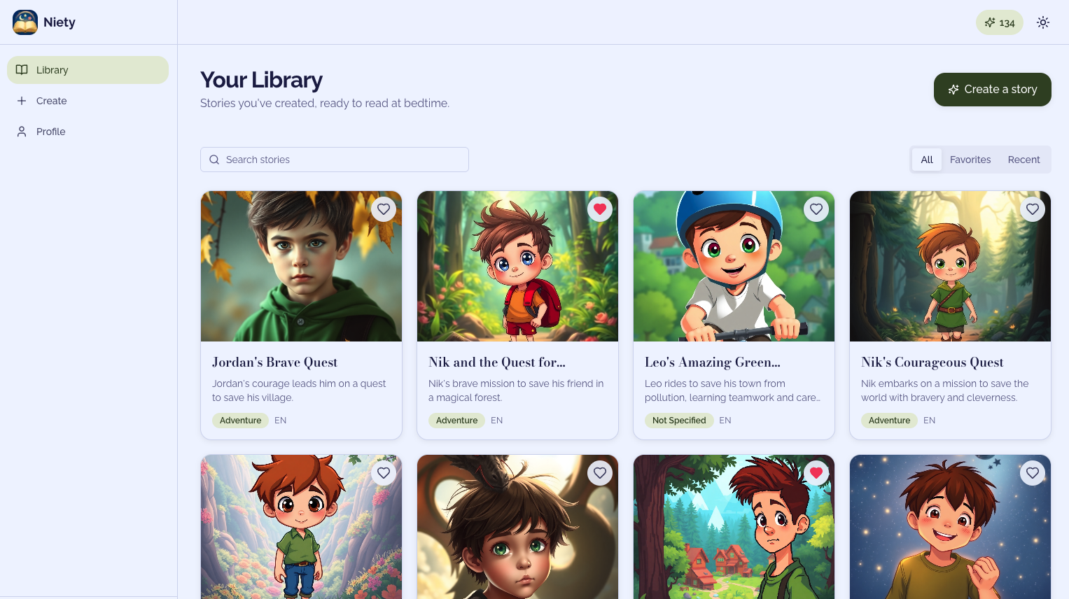 Niety web app — story library